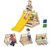 AIYAPLAY 5 en 1 Triangle d'escalade avec Toboggan Enfants, Parcours motricité bébé 18-48 Mois, Sacs de Sable et Filet d'escalade Inclus, Charge 50 kg, Multicolore