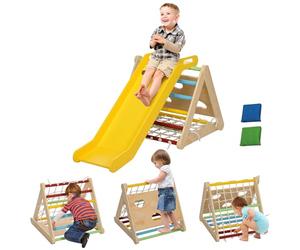 AIYAPLAY 5 en 1 Triangle d'escalade avec Toboggan Enfants, Parcours motricité bébé 18-48 Mois, Sacs de Sable et Filet d'escalade Inclus, Charge 50 kg, Multicolore