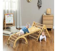 AIYAPLAY 5 en 1 Triangulaire de Montée en Bois Pliable avec Rampe Grimpeur d'Arche pour Enfants 178x64,5x63 cm Bois Naturel