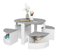 AIYAPLAY 5 Piece Children's Table and Stool Set, Table and Chairs Set with Space-Saving Wooden Storage Compartment, Grey (Ensemble Table et chaises pour Enfants avec Compartiment de Rangement en Bois