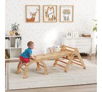 AIYAPLAY 7 en 1 Triangle d'escalade Montessori en bois pliable avec Arc et Rampe pour enfants 18-48 mois 188x70 cm Naturel