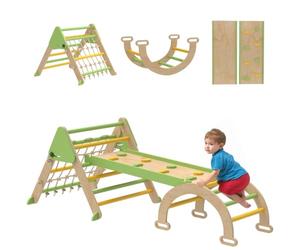 AIYAPLAY 8 en 1 Triangle d'escalade Enfants Rampe Double Face Vert | Arc d'Escalade Bois Peuplier, Toboggan & Échelle, Glisser ou Grimper, Parcours Motricité Enfant 18 à 48 Mois, Charge 50 kg