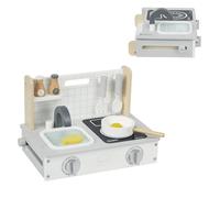 AIYAPLAY Accessoires de Cuisine pour Enfants, 10 pièces d'accessoires de Cuisine de Jeu avec Aliments, ustensiles de Cuisine, kit de Cuisson des Aliments pour Les Enfants de 3 à 5 Ans, Gris