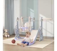 AIYAPLAY Aire de jeu intérieure 4-en-1, ensemble de balançoire et toboggan pour tout-petits avec panier de basket, design de fusée, plastique, bleu clair