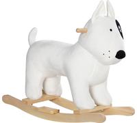 AIYAPLAY Animal à bascule Chien à bascule avec fonction sonore, pieds en bois et poignées, animal à bascule pour bébé avec aspect peluche, pour enfants de 2 à 4 ans, blanc