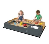 AIYAPLAY Bac à sable 2 pièces, 150 x 90 cm, en bois, avec banc, espace de rangement, cuisinière, lavabo amovible, perles d'abaque, bac à sable pour enfants de 3 à 8 ans, pour extérieur, jardin, cour