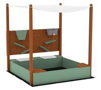 AIYAPLAY Bac à sable en bois avec toit Bac à sable pour enfants avec 2 sièges 2 bacs robinet entonnoir 116x112,5x128 cm Vert