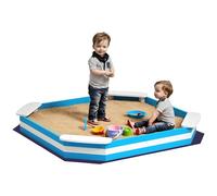 AIYAPLAY Bac à Sable en Bois, bac à Sable pour Enfants 3-6 Ans avec 4 sièges, avec Doublure de Fond, 133 x 133 x 16 cm, Bleu