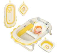 AIYAPLAY Baignoire pliable pour bébé avec coussin et bassin 80,5 x 55 x 20 cm Baignoire bébé 0-3 ans avec pieds coussinets antidérapants, trou de drainage et trou de douche jaune