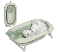 AIYAPLAY Baignoire pliable pour bébé, baignoire portable avec coussin de bain, support à bouton-poussoir, douche et trou d'évacuation, étagère, crochet, pour nouveau-né et bébé jusqu'à 3 ans, vert