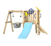 AIYAPLAY Balançoire et Toboggan d'Extérieur en Bois avec Volant Télescope pour Enfants de 18-48 Mois Bois Naturel