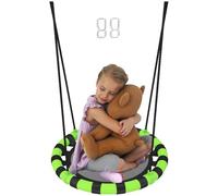 AIYAPLAY Balançoire nid Enfant Hauteur réglable 60cm diamètre Noir/Vert | Kit de suspension, Cordes pour enfants, Balançoire ronde en forme de soucoupe, Extérieur, Jardin