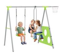 AIYAPLAY Balançoire portique pour enfant 4 en 1 avec 1 agrès et 1 face à face, balançoire enfant extérieur avec panier de basket-ball et but de football, charge 135 kg, pour 4 enfants de 3-8 ans, vert