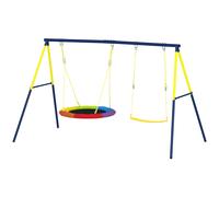 AIYAPLAY Balançoire portique pour enfant avec double balancelles, cordes réglables, cadre en acier, pour 3-8 ans, multicolore
