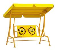 AIYAPLAY Balançoire pour enfants 2 places avec auvent réglable et ceintures de sécurité, balançoire de jardin et d'intérieur en acier et polyester, Max 60 kg, 112x75x120 cm, Jaune