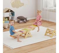 AIYAPLAY Bascule en bois et poutre d'équilibre, 2 en 1, bascule pour enfants 2-4 ans, 133 x 38 x 24 cm, multicolore