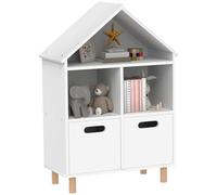 AIYAPLAY Bibliothèque Enfants Meuble de Rangement Enfants 3 Niveaux avec Deux tiroirs, en Forme de Maison pour Chambre à Coucher et Chambres d'enfants, 63,7 x 29,7 x 89,5 cm, Blanc