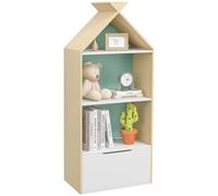 AIYAPLAY Bibliothèque pour Enfant Meuble de Rangement 3 étagères 1 tiroir Style scandinave Forme de Maison 50l x 30P x 119,5H cm, Vert