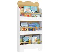 AIYAPLAY Bibliothèque enfant 3 niveaux motif ourson – Rangement livres – Bois naturel 44×15×110 cm