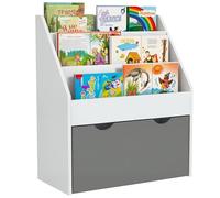 AIYAPLAY Bibliothèque pour enfants 3-8 ans 3 étagères avec tiroir inférieur, étagère à jouets en bois MDF, 62.5x30x70 cm, blanc et gris