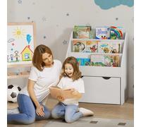 AIYAPLAY Bibliothèque pour Enfants 3-8 Ans à 3 Étagères avec Tiroir Inférieur, en MDF, 62,5x30x70 cm, Blanc