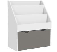 AIYAPLAY Bibliothèque pour enfants Multi-Rangement avec 3 niveaux d'étagères et un tiroir, 62,5L x 30l x 70H cm, gris et blanc