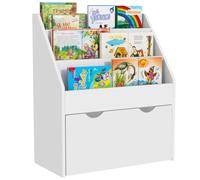 AIYAPLAY Bibliothèque pour Enfants Rangement 62,5L x 30l x 70H cm Blanc | pour Livres et Jouets Multi-Rangement, 3 Niveaux d'Étagères, Tiroir