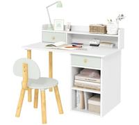 AIYAPLAY Bureau Enfant avec Chaise 2 Tiroirs Large Plateau 85x48x73cm Vert | Table et Chaise, Étagères Ouvertes, pour Étude Travail Écriture, pour Garçons et Filles de 3 à 8 ans