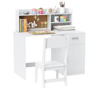 AIYAPLAY Bureau Enfant avec Chaise, 3-12 Ans, 90,2x48,1x 90,8cm, Blanc