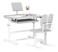 AIYAPLAY Bureau Enfant avec Chaise, Ensemble Bureau et Chaise pour Enfants avec Plateau inclinable à 45°, Hauteur réglable, tiroir et Porte-Livre, pour Enfants de 3 à 12 Ans, Gris