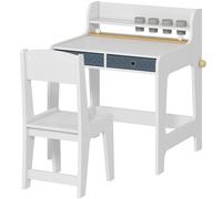 AIYAPLAY Bureau enfant avec chaise, table enfant et chaise avec 2 tiroirs en tissu et porte-gobelet, 62,8x55,6x73,8cm, blanc