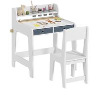 AIYAPLAY Bureau Enfant avec Chaise, Table Enfant et Chaise avec 2 tiroirs en Tissu, étagère et Porte-gobelet, Table pour l'étude, Le Travail et l'écrire, Cadeau pour garçon Fille 3-8 Ans, Blanc