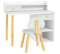 AIYAPLAY Bureau enfant avec chaise, table enfant et chaise avec 2 tiroirs et étagères ouvertes, 85 x 48 x 73 cm, vert