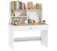 AIYAPLAY Bureau Enfant en Bois avec Rangement Plateau Large Blanc | Tiroir et Étagères Ouvertes, Table pour Étude, Lecture, Dessin, Filles et Garçons 3 à 8 Ans