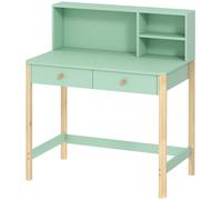AIYAPLAY Bureau enfant en bois, bureau avec rangement, 2 tiroirs et 3 compartiments ouverts, plateau large, 90x52x105cm, vert