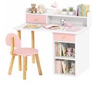 AIYAPLAY Bureau et chaise enfant avec casier et tiroir 3-8 ans rose