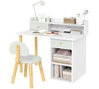 AIYAPLAY Bureau et chaise pour enfant + bureau pour enfant de 3 ans avec tiroir et étagères pour chambre à coucher, étude, chambre vert et blanc