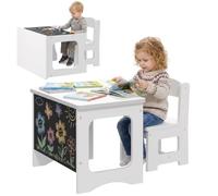 AIYAPLAY Bureau et Chaise pour Enfant Plateau Réversible 3 à 6 Ans Blanc | Tableau Noir, Ensemble Table d'Activité, Dessin, Lecture, Jeux, Chambre ou Salle de Jeu, Meubles de Chambre d'Enfant