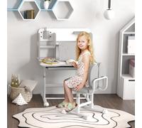 AIYAPLAY Bureau et Chaise pour Enfants de +3 Ans, Hauteur Réglable avec Tableau Inclinable 80x55x107,5 cm Gris