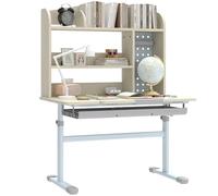 Bureau pour enfants - AIYAPLAY - réglable en hauteur, plateau inclinable, tiroir, étagère - PP - 80x51x108,5-130,5cm - naturel