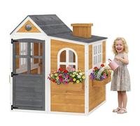 AIYAPLAY Cabane Enfant Extérieur en Bois 3-6 Ans 125,5x119x126cm Jaune