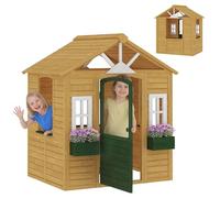 AIYAPLAY Cabane Enfant Extérieur en Bois 3-8 Ans 134,5 x 97 x 150 cm Marron