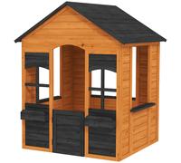 AIYAPLAY Cabane enfant extérieur en bois, maison enfant extérieure, demi-porte, fenêtres, bacs à fleurs, 3-8 ans, marron clair