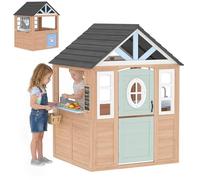 AIYAPLAY Cabane enfant extérieur en bois, maison enfant extérieure/intérieure avec chatière, cuisine de jeu, demi-porte et fenêtres, maisonnette de jeu pour 2+ ans, 115,5 x 97,3 x 140 cm, bois naturel