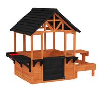 AIYAPLAY Cabane enfant extérieur en bois maison enfant extérieure table bancs évier porte fenêtre supports de fleurs marron