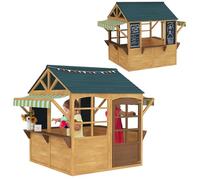 AIYAPLAY Cabane Enfant extérieur Pliable, Maison Enfant extérieure avec Porte, fenêtres, Stations de Service, auvents de Pluie, Tableaux Noirs, maisonnette de Jeu pour 3-8 Ans, 173x117x144cm, Jaune