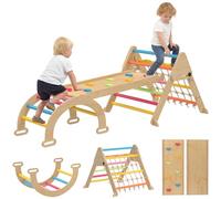 AIYAPLAY Cadre d'escalade 8-en-1 pour les tout-petits, jouets d'intérieur en bois avec toboggan double face, arche et échelle triangulaire pour les enfants âgés de 1,5 à 4 ans, multicolore.