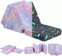 AIYAPLAY Canapé de jeu pour enfants Canapé pour enfants en mousse avec fonction de couchage, 5 pièces Canapé pour enfants dans l'obscurité Aspect velours lumineux, pour 2-3 enfants, rose