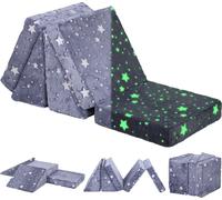 AIYAPLAY Canapé de jeu pour enfants Canapé pour enfants en mousse avec fonction de couchage, 5 pièces Canapé pour enfants dans l'obscurité Aspect velours lumineux, pour 2-3 enfants, Gris