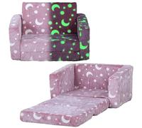 AIYAPLAY Canapé-lit Pliable 2 en 1 pour Enfants avec Motif étoiles phosphorescentes, Coussin et Housse lavables, Chaise Convertible en Chaise Longue pour Enfants de 1,5 à 3 Ans, 1 Place, Rose